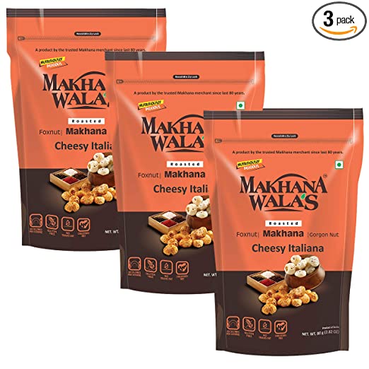 Roasted & Flavoured Makhana, Cheesy Italiana, Pack of 3, 80 g Each