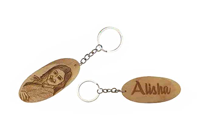 Personalized Engraved Photo Wooden Oval Shape Keychain(1.5X5