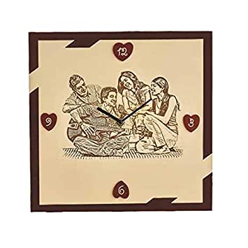 Personalized Wall Clock with Photo| Square Shape Wooden Wall