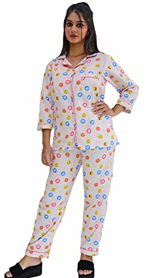 MOTLEY BY RIYA JAIN Womens Cotton All Over Print Night Suit