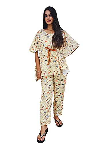 Motley by RiyaJain Womens Swiss Cotton Printed Fox Kaftan &