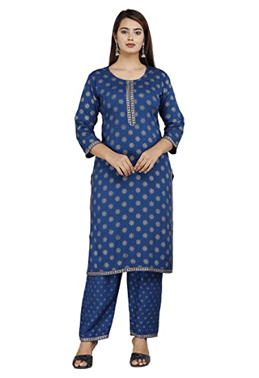 Stripes & Stitches Rayon Straight Kurti with Palazzo Set Tra