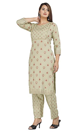 Stripes & Stitches Rayon Straight Kurti with Palazzo Set Tra