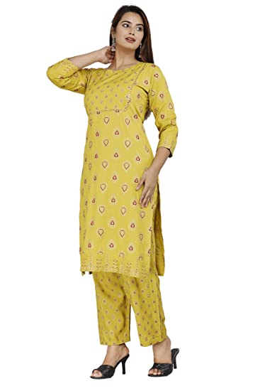 Stripes & Stitches Rayon Straight Kurti with Palazzo Set Tra