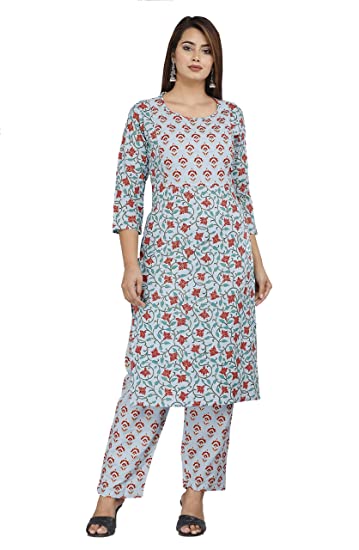 Stripes & Stitches Rayon Straight Kurti with Palazzo Set Tra